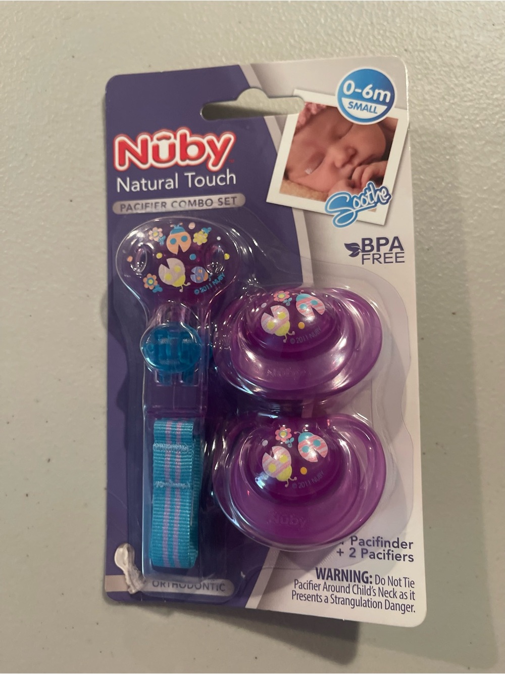 Nuby Natural Touch Purple Pacifier Set with Clip (0-6M)